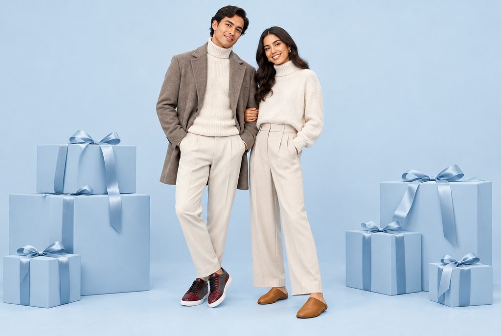 Campaña de invierno de Winter Confort con modelos en set azul