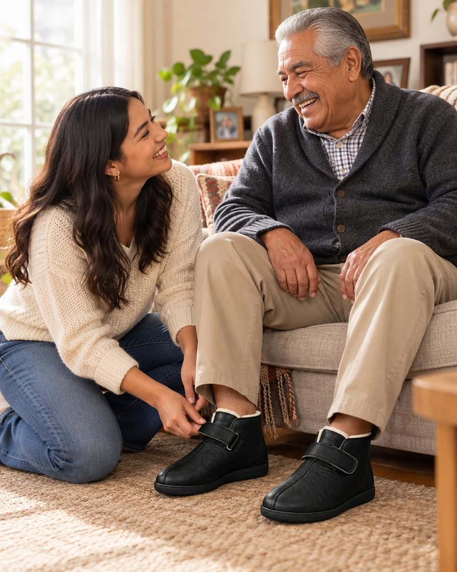 Anuncio línea Confort+ con abuelo y nieta
